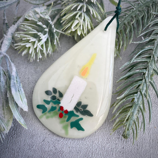 Fused Glass Christmas tree decoration ~ Yuletide Candle Droplet