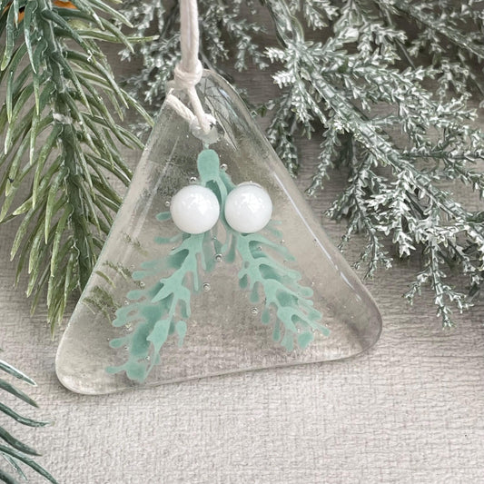 Fused Glass Christmas Tree decoration ~ Snowberry