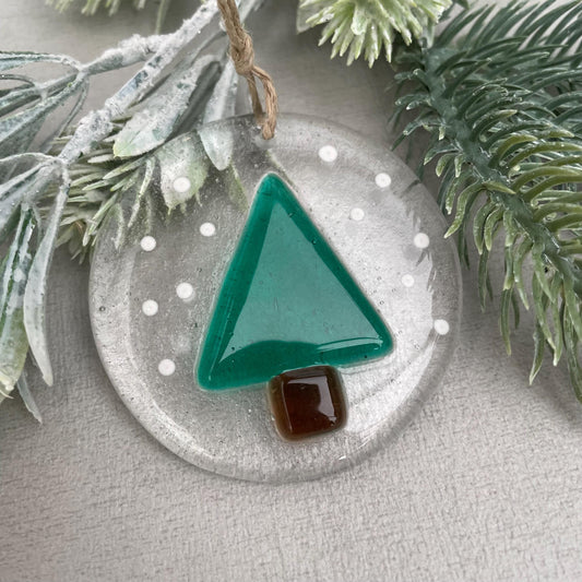 Fused glass Christmas Tree decoration ~ Nordic Pine Tree Bauble ~ made with reclaimed glass