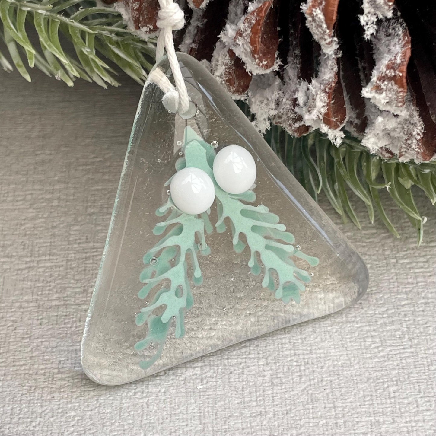 Fused Glass Christmas Tree decoration ~ Snowberry