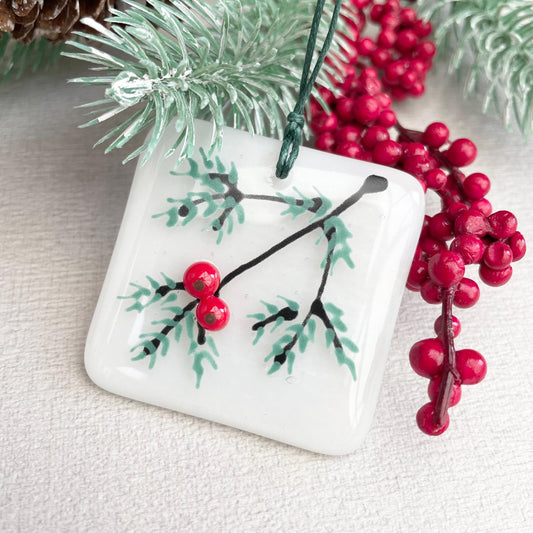 Winter Berries - fused glass Christmas Tree Decoration