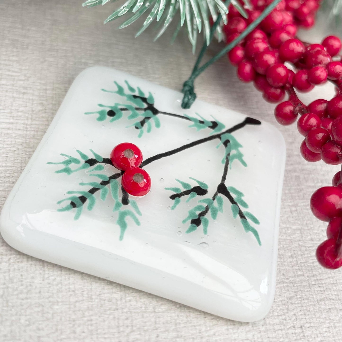 Winter Berries - fused glass Christmas Tree Decoration