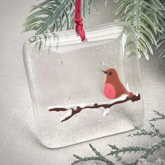 Robin on a snowy branch