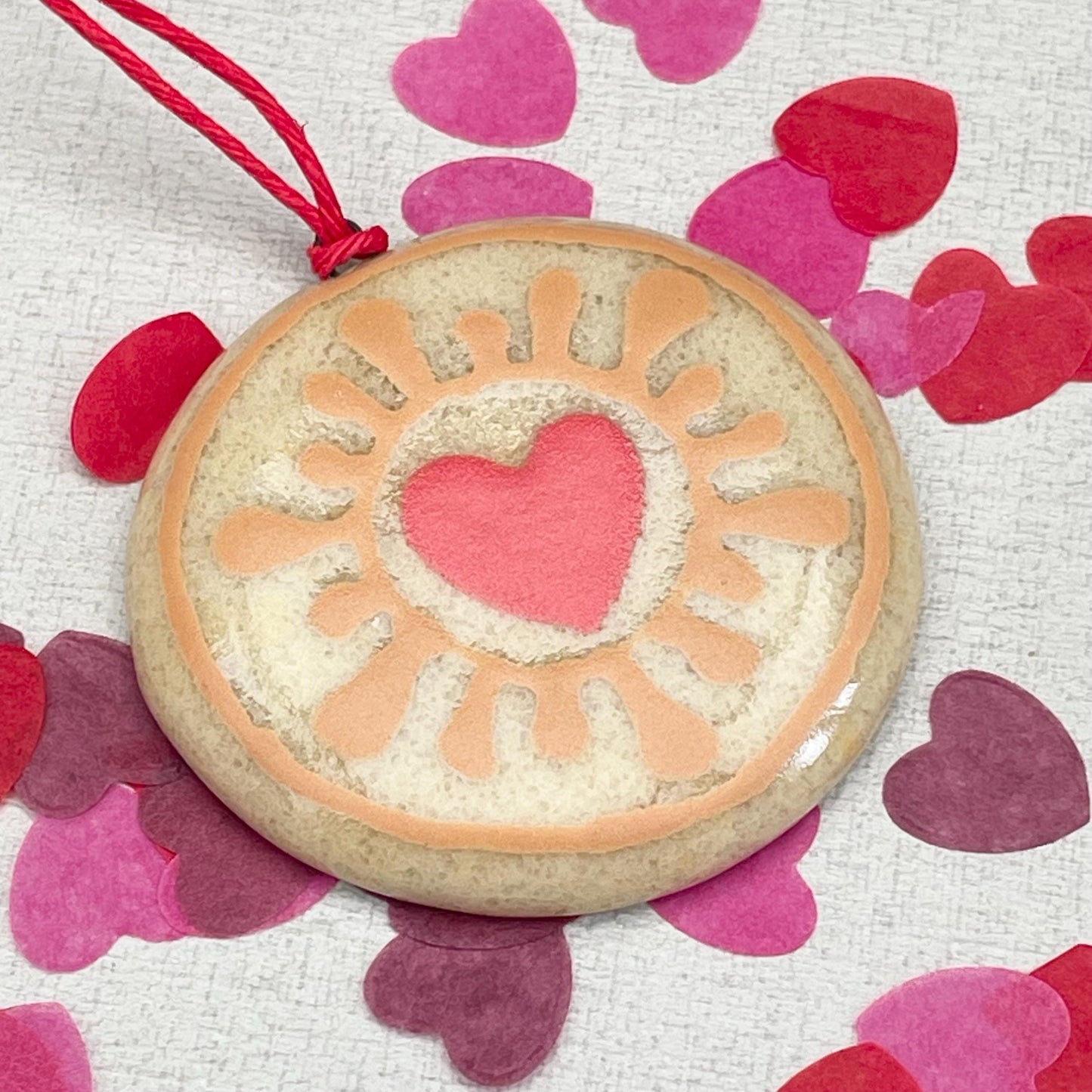 Jammy Heart biscuit - fused glass hand painted decoration