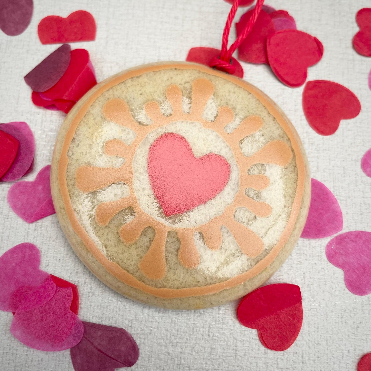Jammy Heart biscuit - fused glass hand painted decoration