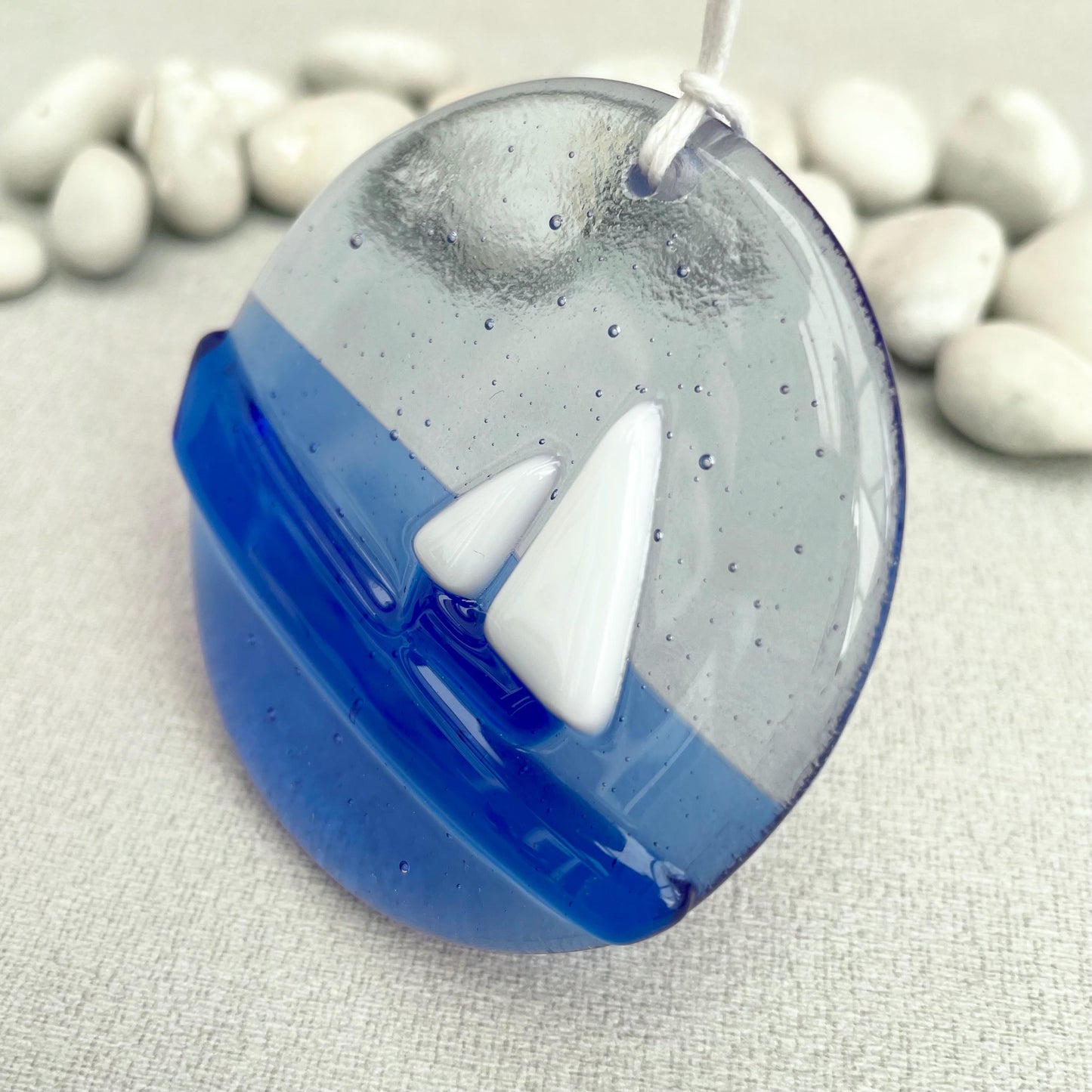 Fused Glass Suncatcher - Sailboat Ocean Blue
