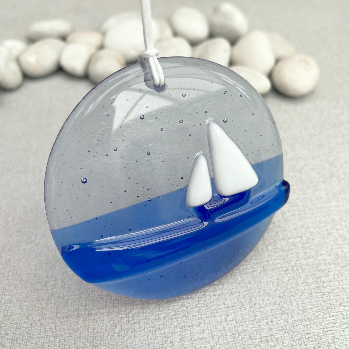 Fused Glass Suncatcher - Sailboat Ocean Blue