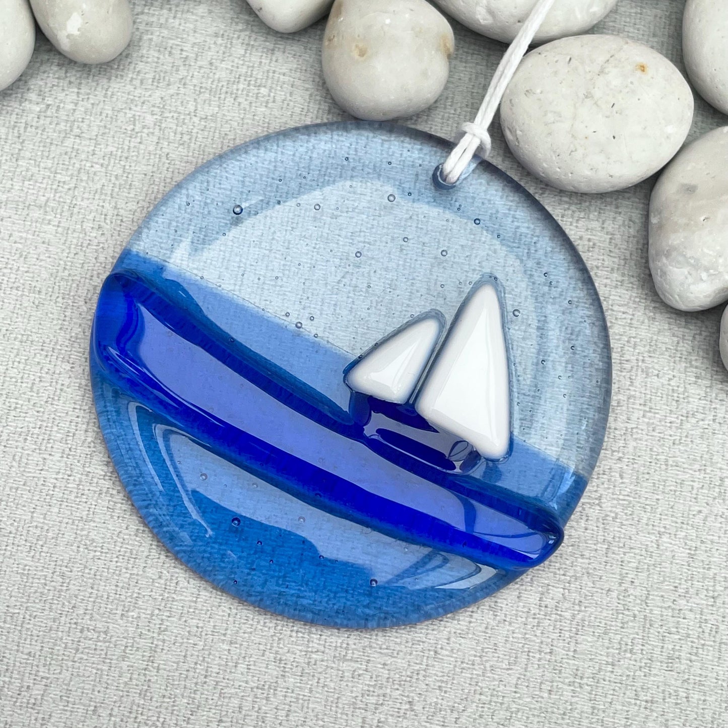 Fused Glass Suncatcher - Sailboat Ocean Blue
