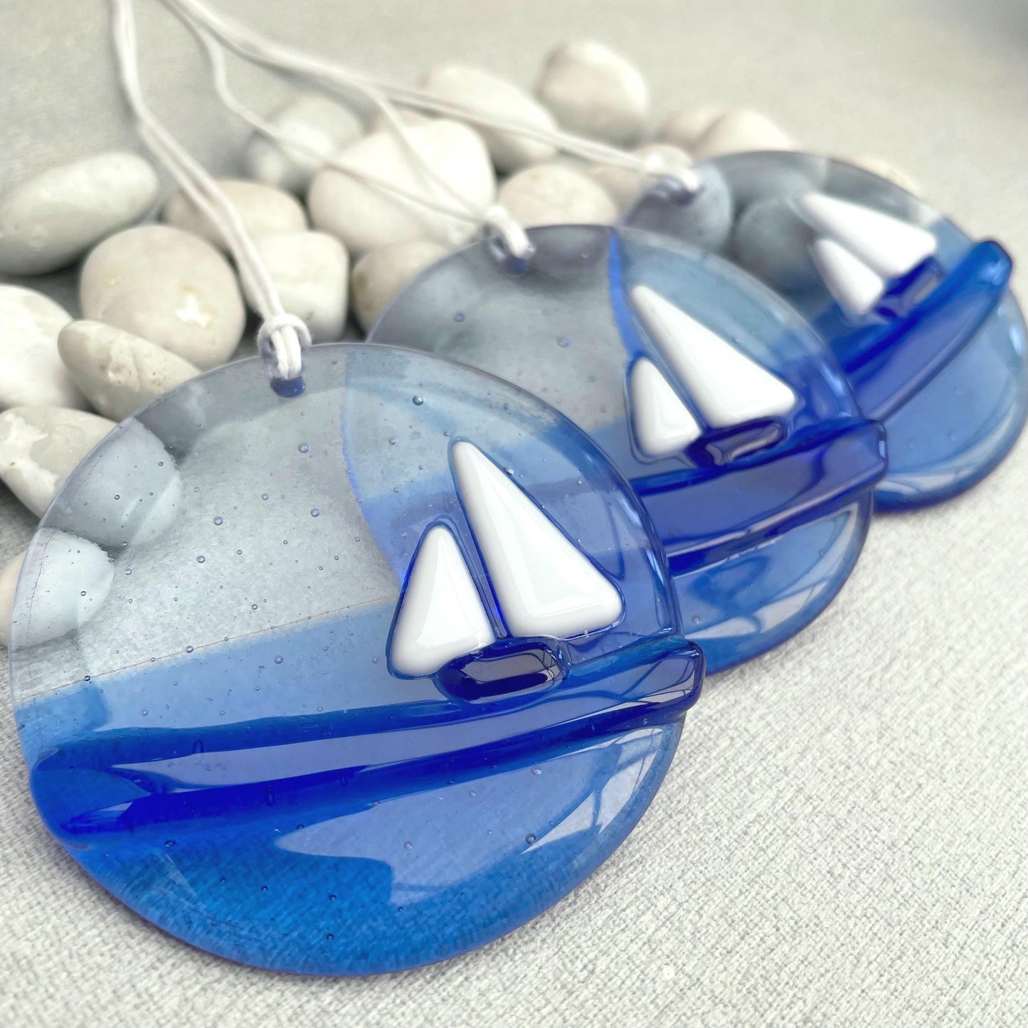 Fused Glass Suncatcher - Sailboat Ocean Blue