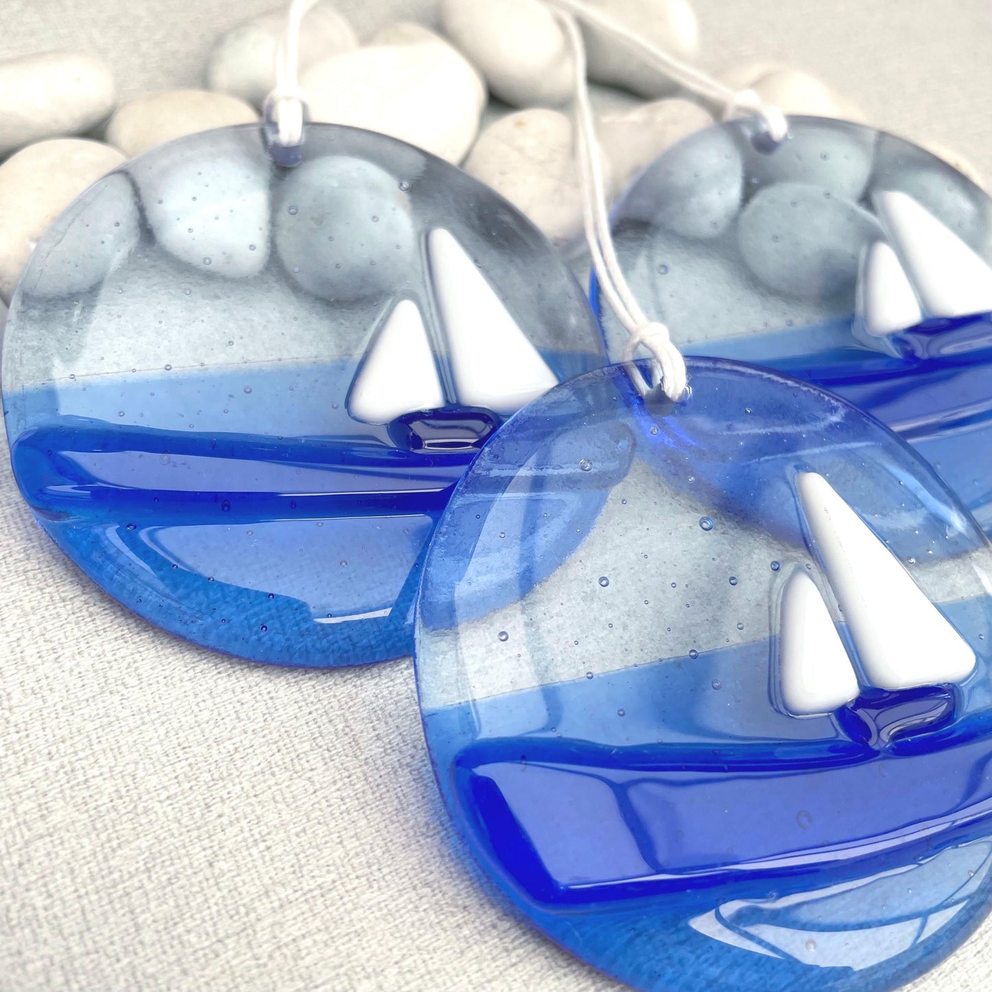 Fused Glass Suncatcher - Sailboat Ocean Blue
