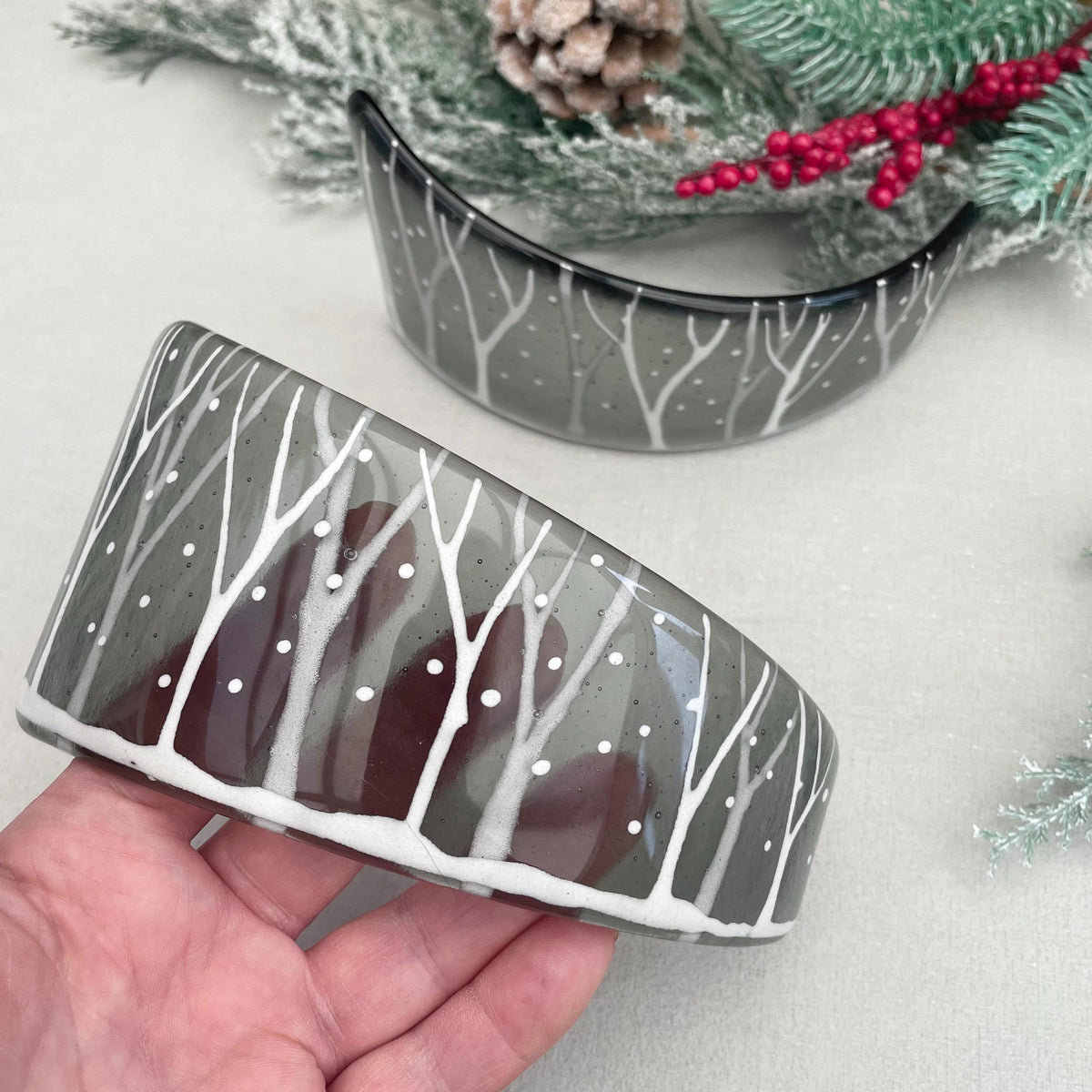 Winter Scene Glass Curve - Silver Birch Woodland