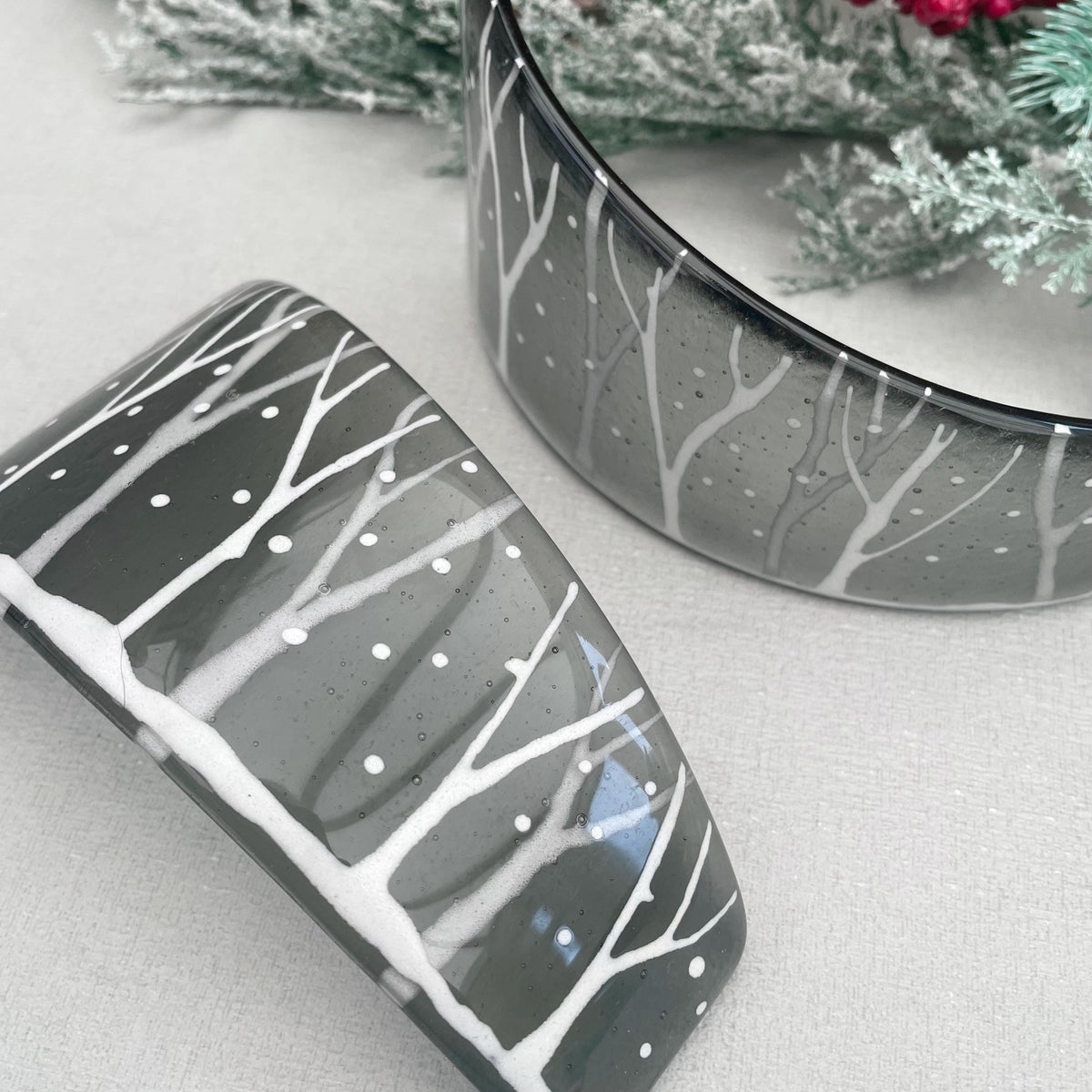 Winter Scene Glass Curve - Silver Birch Woodland