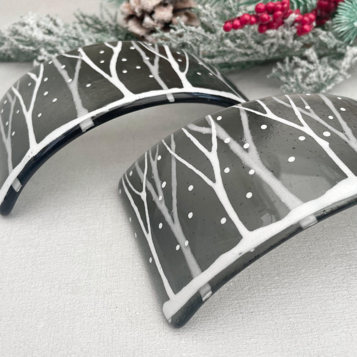 Winter Scene Glass Curve - Silver Birch Woodland