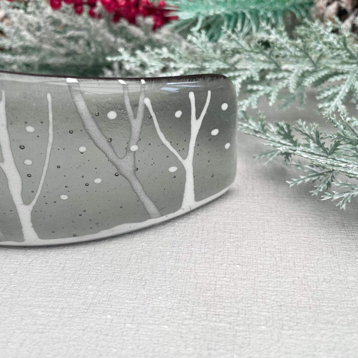 Winter Scene Glass Curve - Silver Birch Woodland