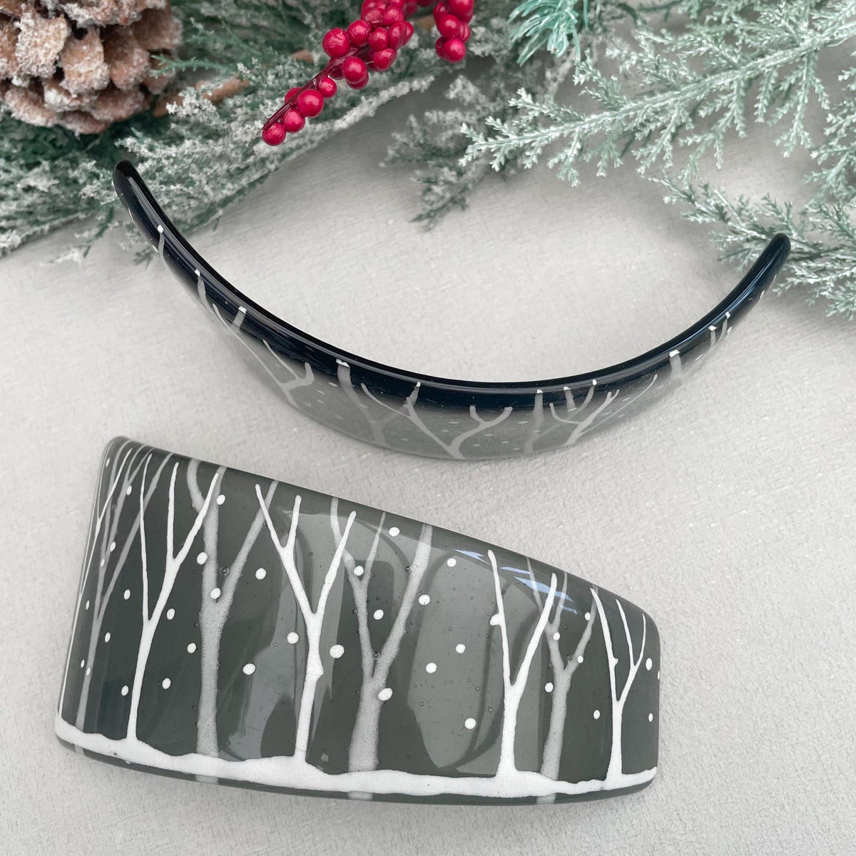 Winter Scene Glass Curve - Silver Birch Woodland