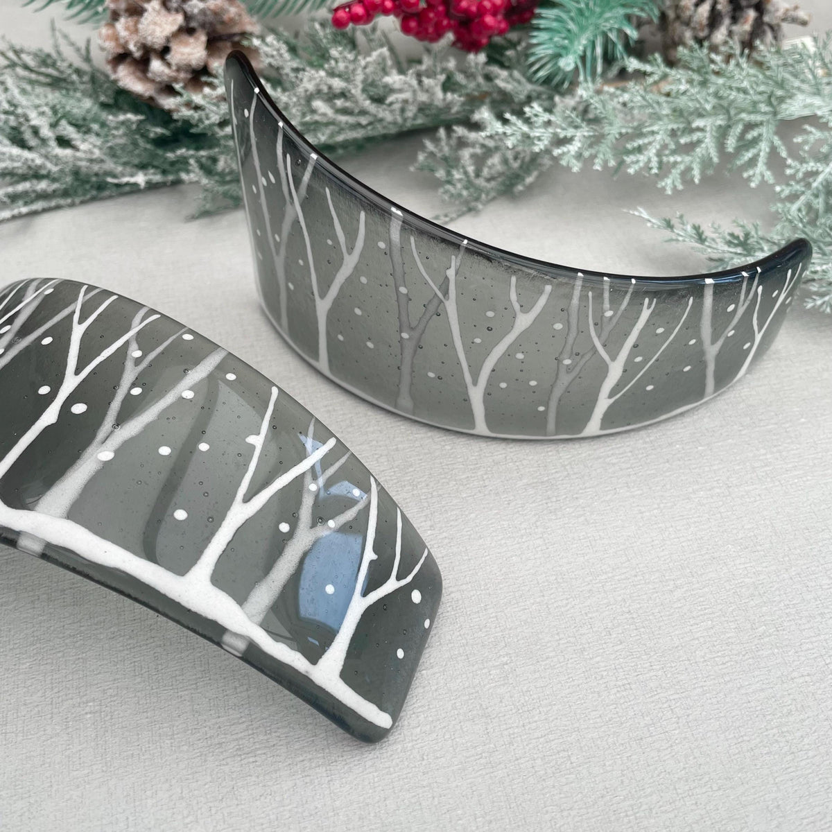 Winter Scene Glass Curve - Silver Birch Woodland