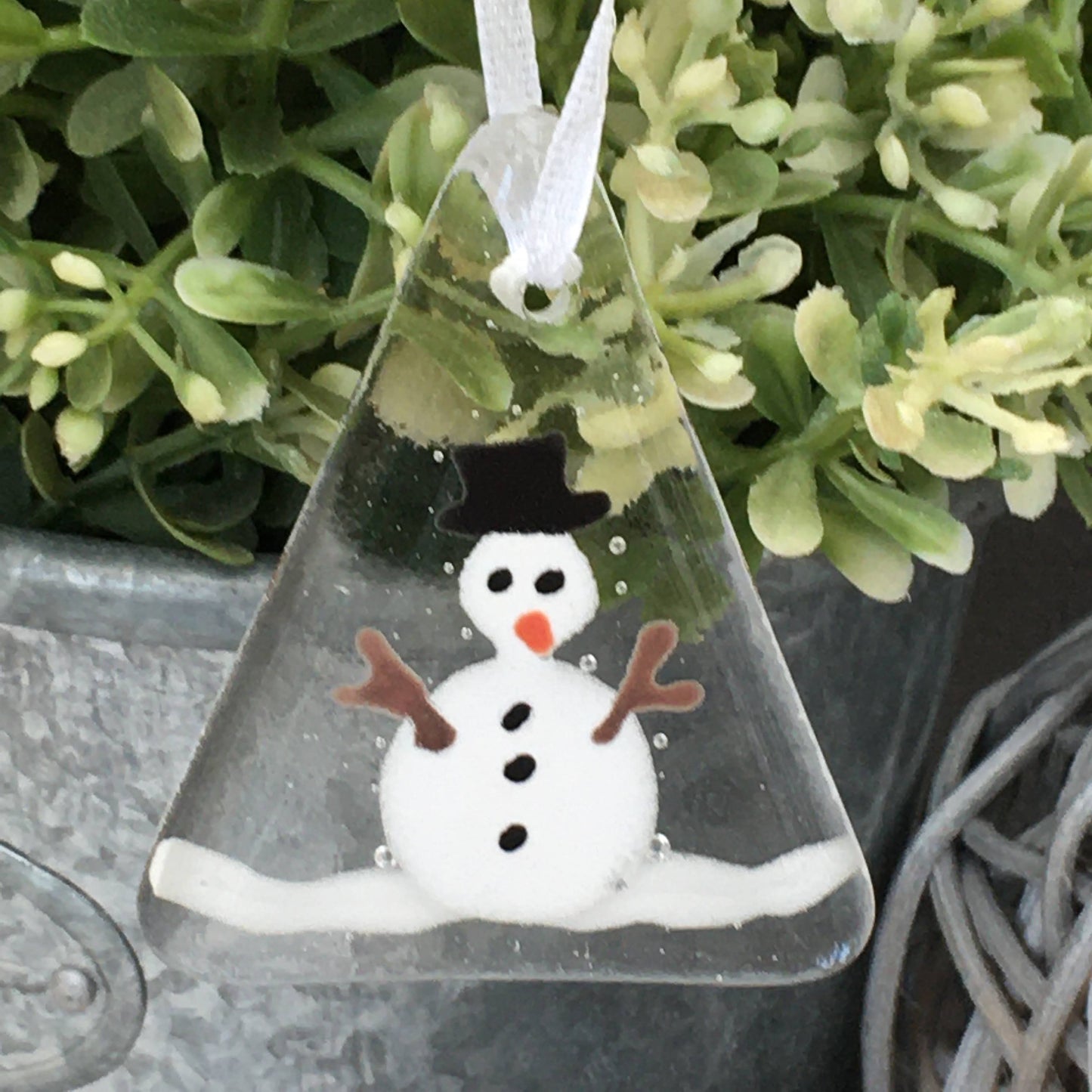 Fused glass Christmas snowman tree decoration