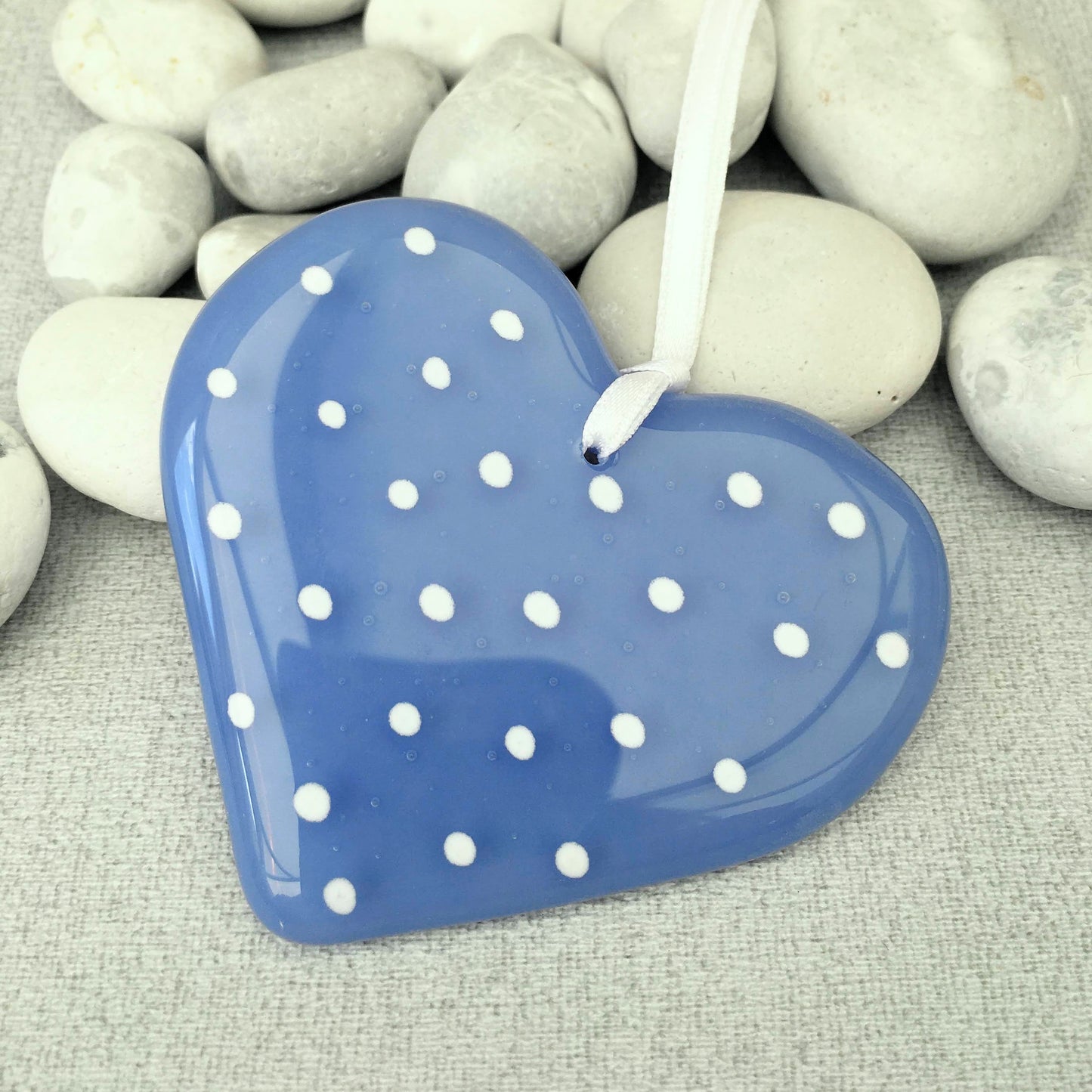 Fused Glass Spotty Heart ~ Blue