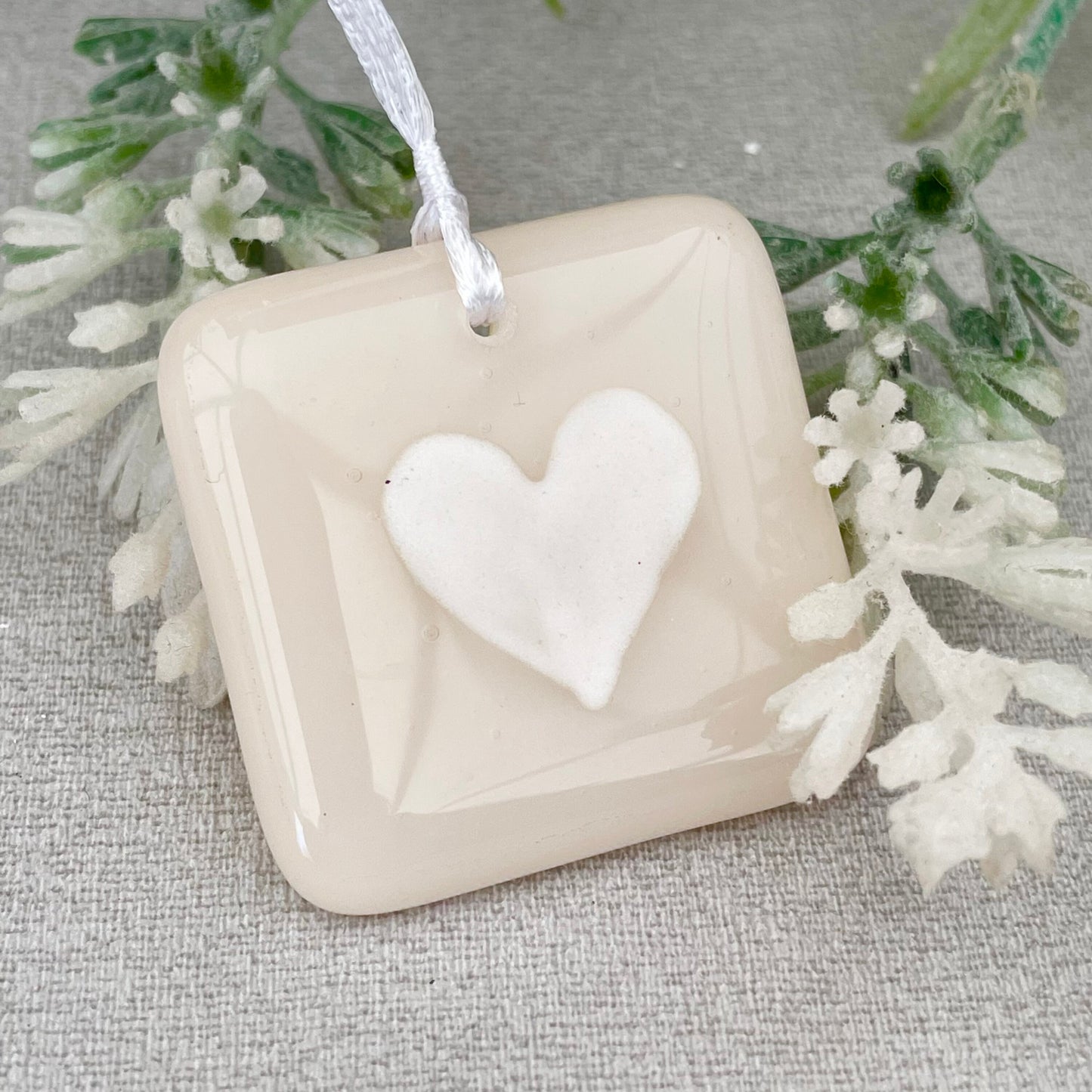 Fused glass Love token ~ Cream Heart