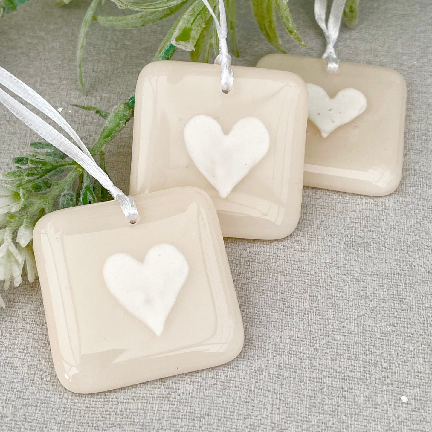 Fused glass Love token ~ Cream Heart