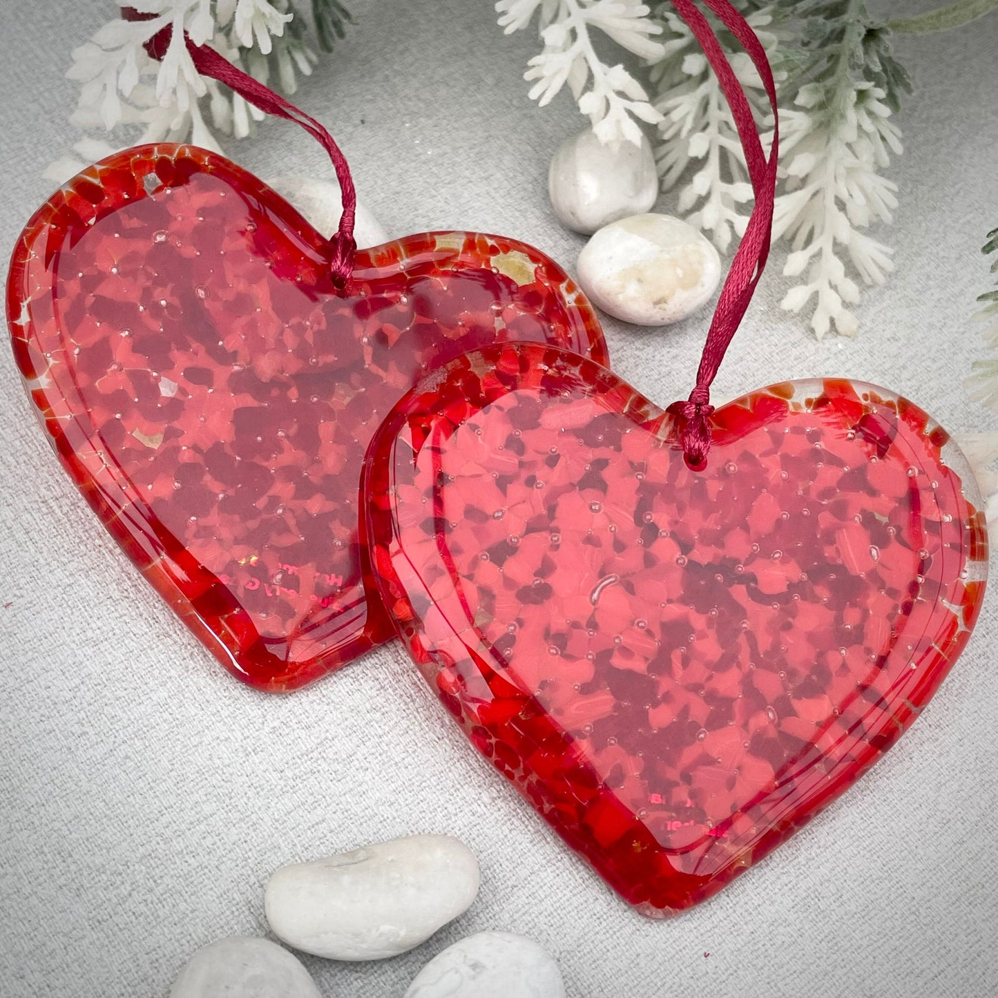 Fused glass red speckled heart ~ perfect valentines gift!