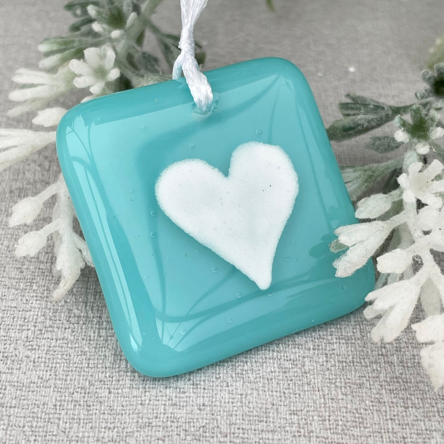 Fused glass Love token ~ Aqua Heart