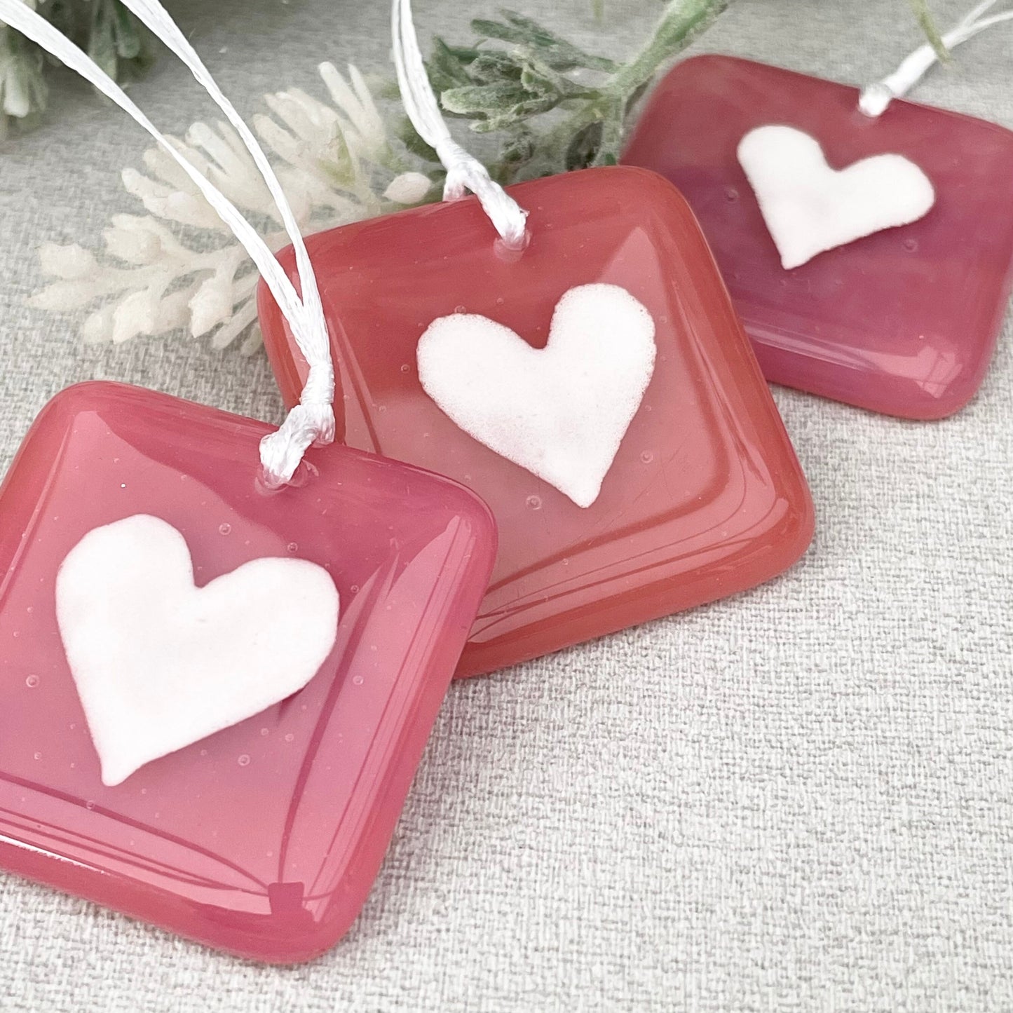 Fused glass Love token ~ Coral Pink Heart