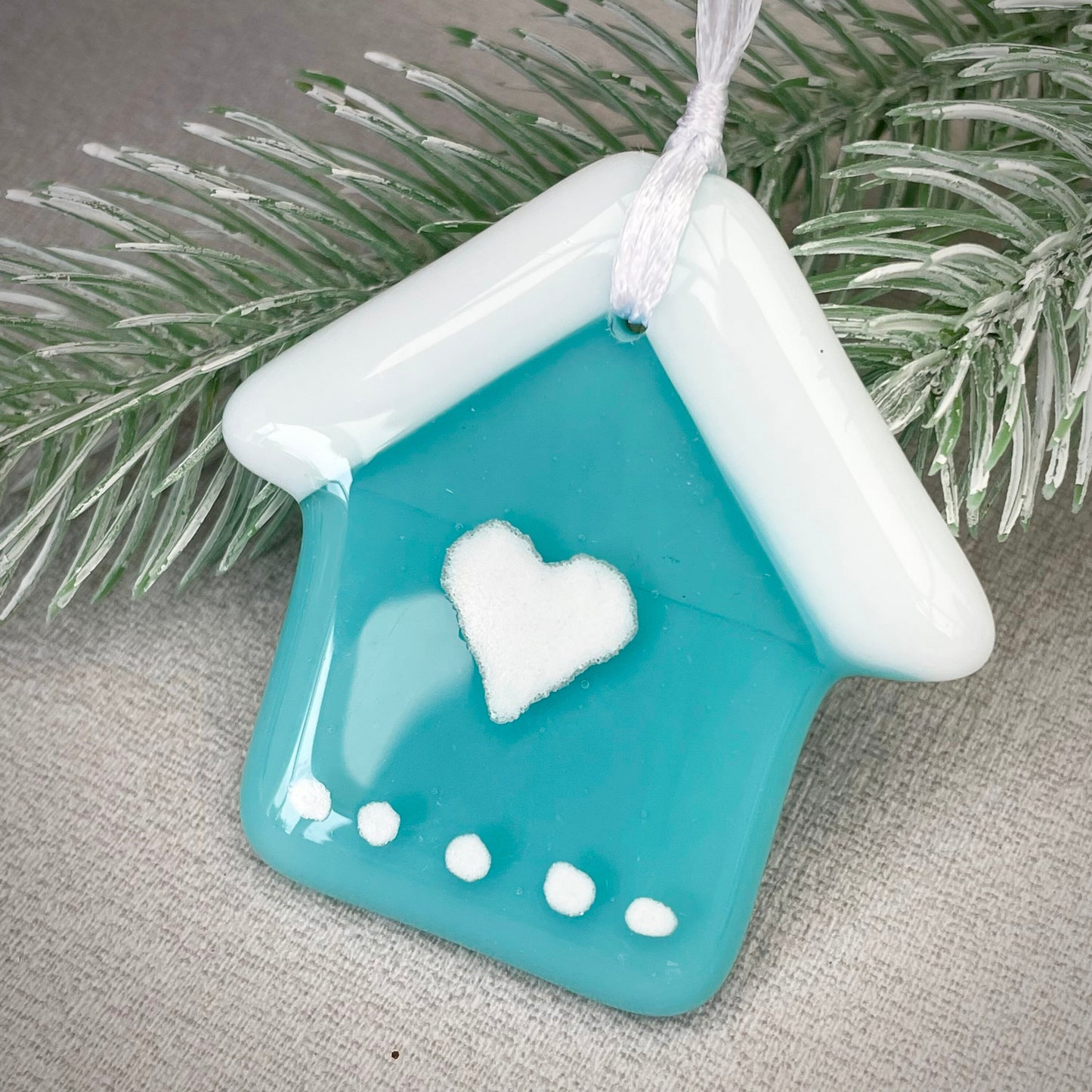 Fused glass house hanger ~ aqua ~ new home gift