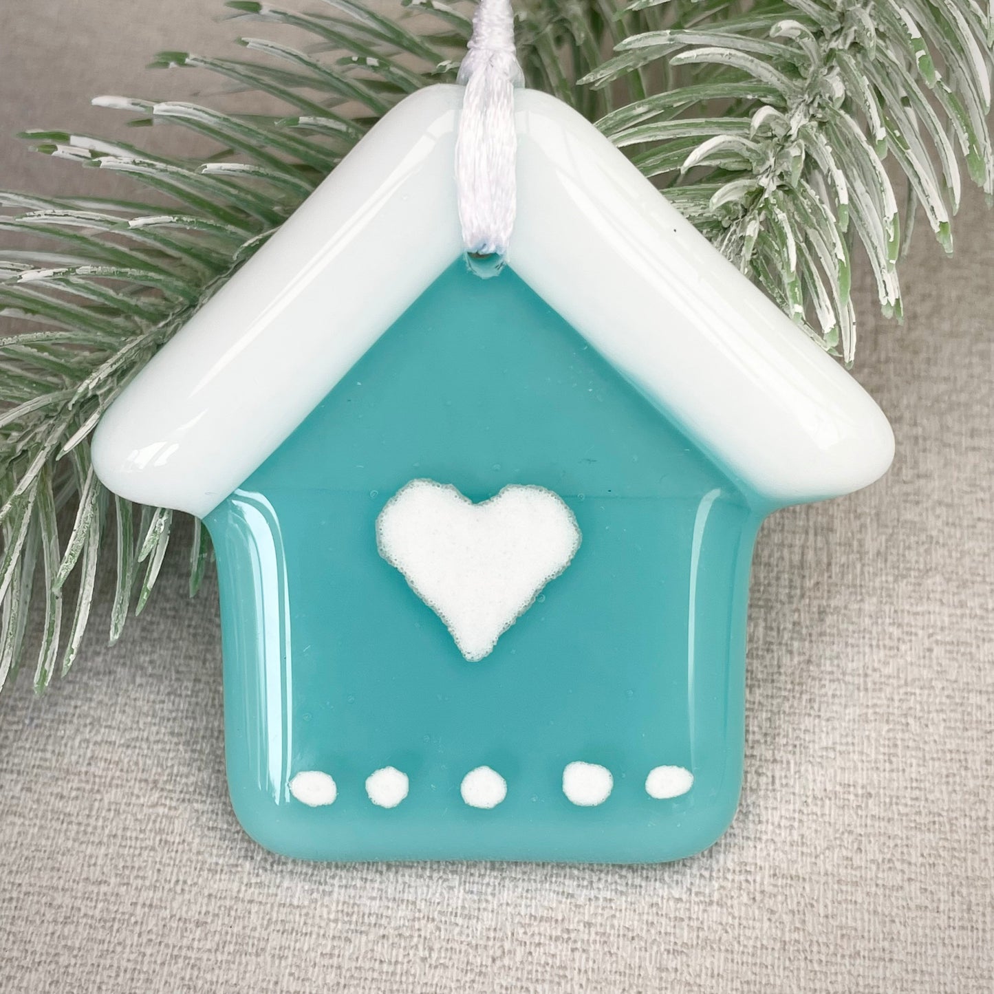 Fused glass house hanger ~ aqua ~ new home gift