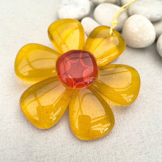 Jelly Flower fused glass suncatcher hanging - Sunshine Yellow