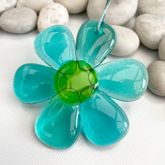 Jelly Flower fused glass suncatcher hanging - Aqualime